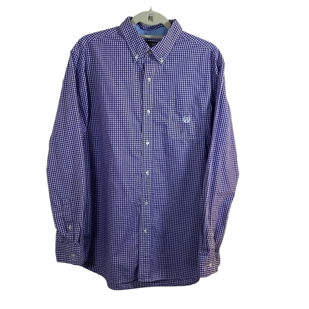 Chaps Easy Care Men’s Purple/White Checked Long Sleeve Button Down Shirt. Size L